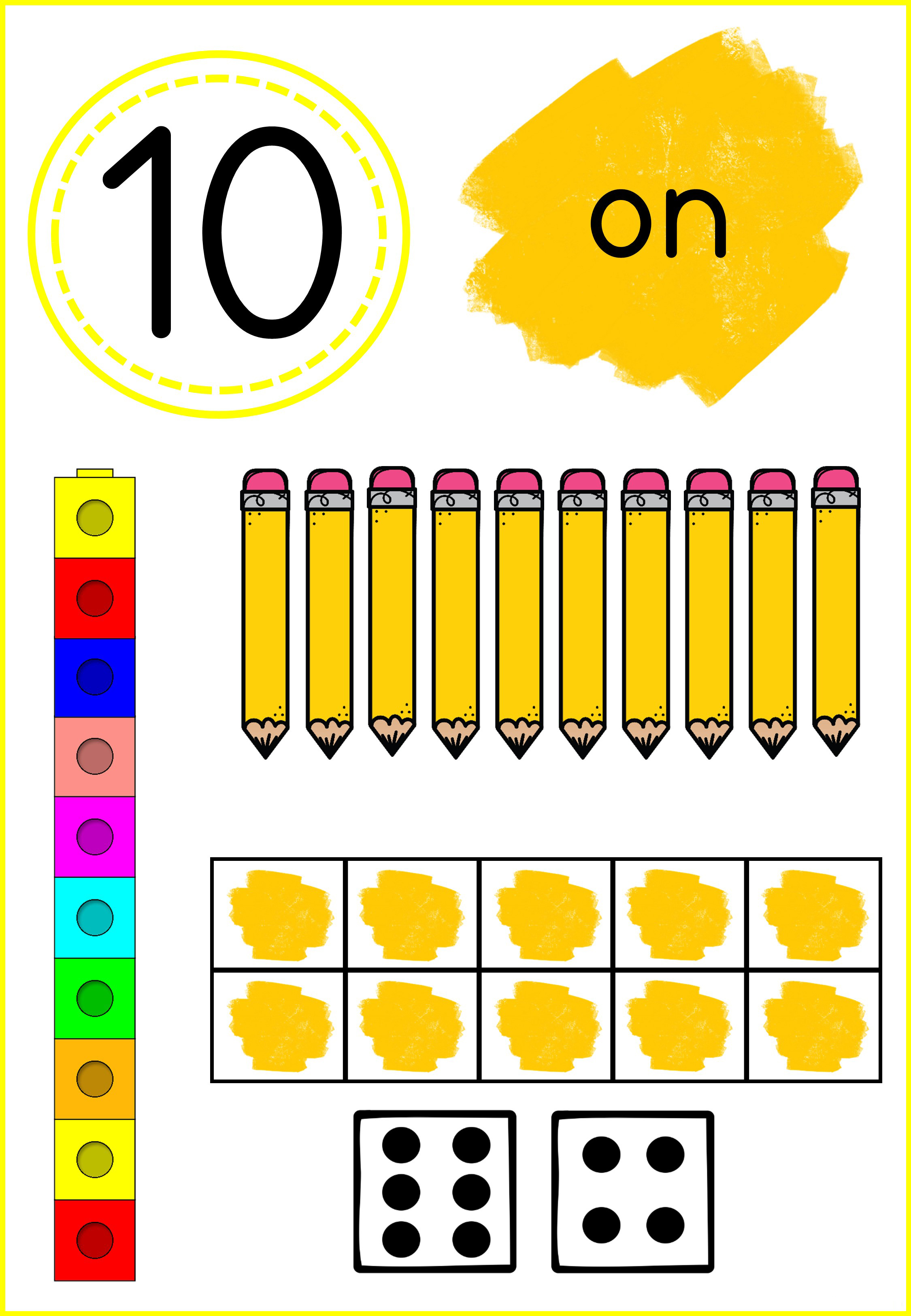 Mathematics Educational Material: Number 10, Counting with Pencils and Dice