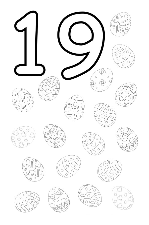 Easter Eggs Coloring Activity with Number 19