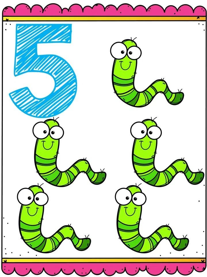 5 Sayısı ve 4 Gülen Yeşil Solucanlar Eğitici Materyali