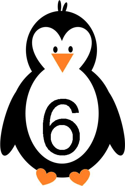 Penguin with Number 6 - Educational Animal Math Concept