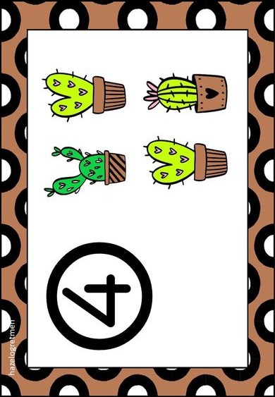 Cactus Illustration with Number Four (4) and Symbols