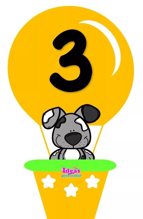 Sarı Balon ve Köpek Temalı 3 (Üç) Sayısı - Çocuk Eğitimi için Görsel