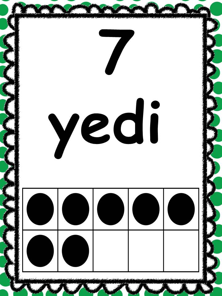 7 Yedi Öğrenme Kartı - Sayıları Tanıma ve Sayma Aktiviteleri
