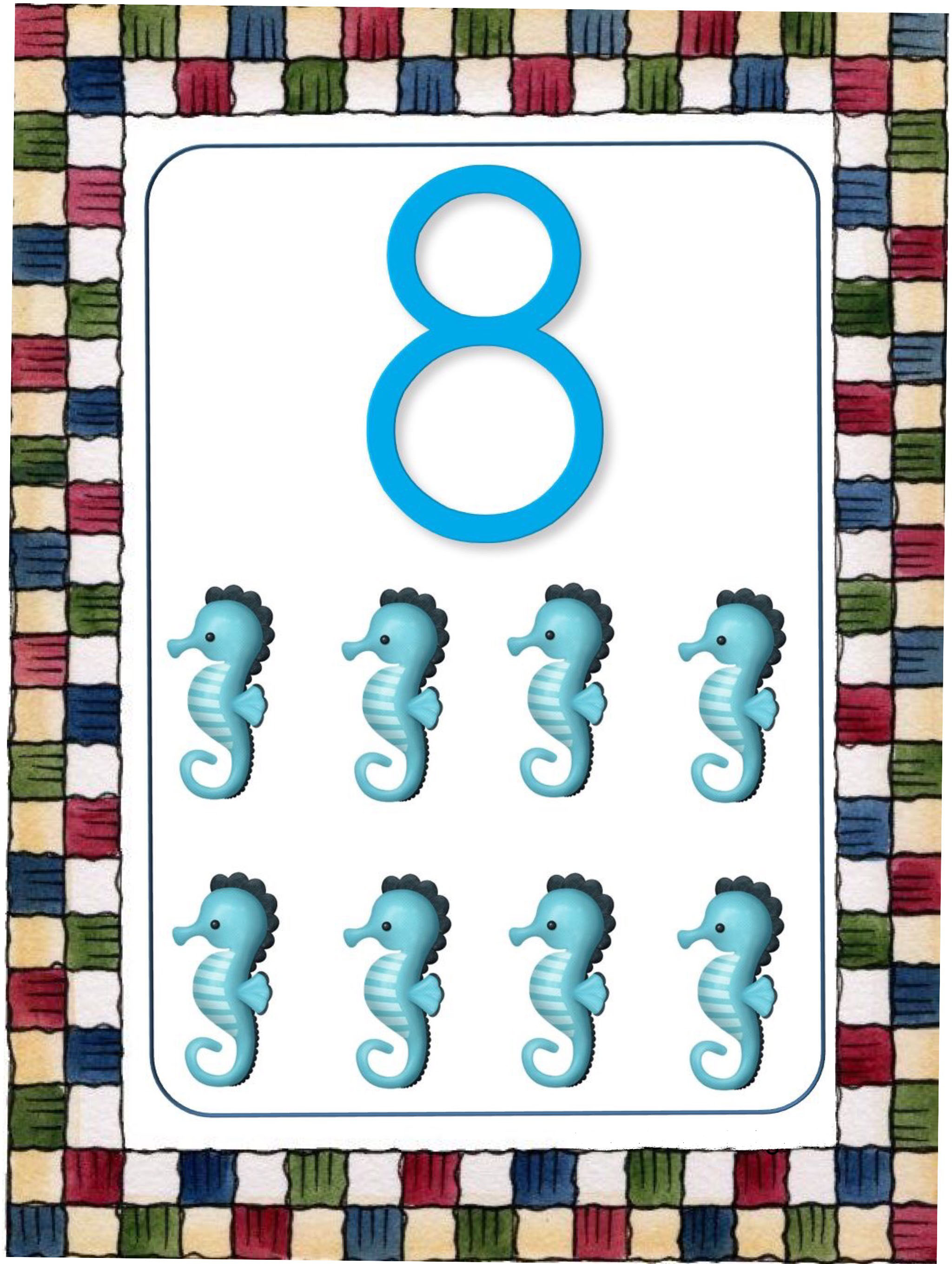 8 Seahorses Educational Card - Sayı ve Denizatı Öğrenme