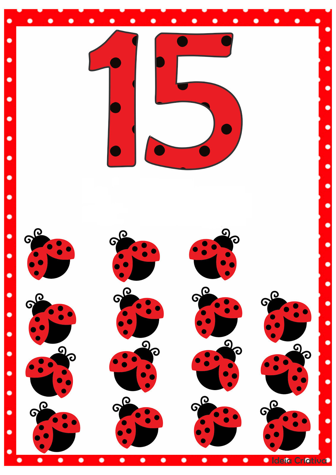 Ladybug Counting Worksheet: 15 (Number and Visual Representation)