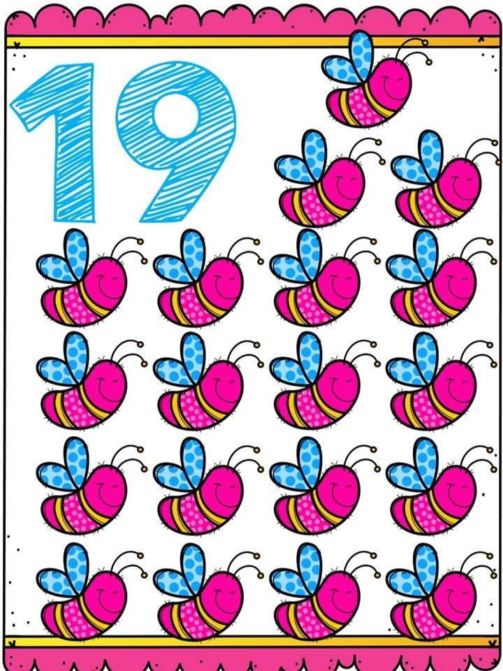19 Numbers and Colorful Cartoon Bees Learning Activity