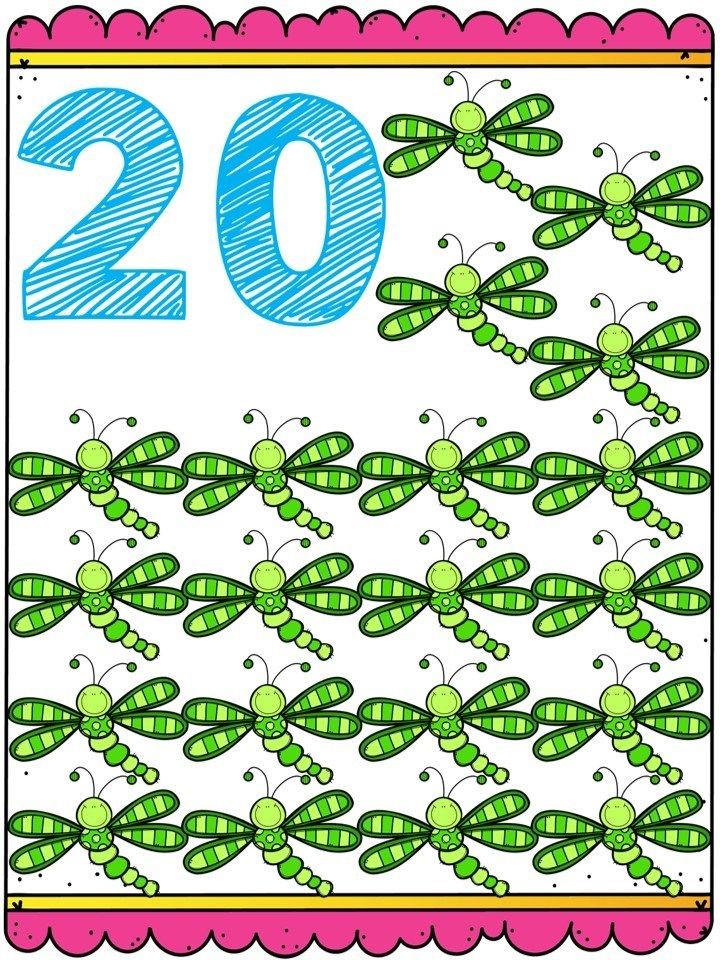 20 Green Dragonflies Educational Counting Activity