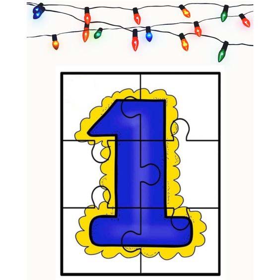 Puzzle with Number 1 (One) and Colorful Christmas Lights