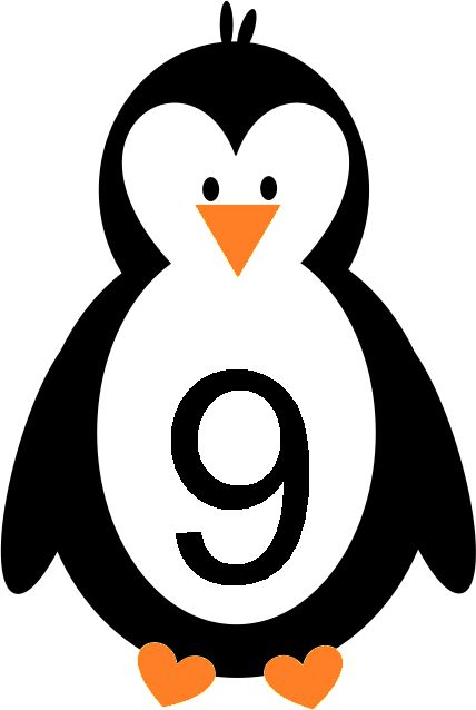 Penguin with Number Nine (9) - Educational Counting Material