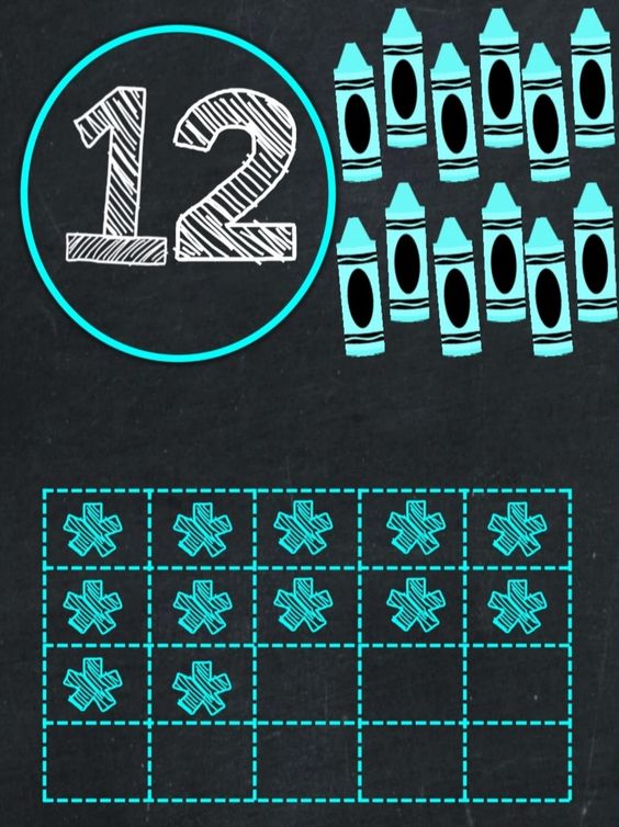 Crayon Counting and Number Formation: 12 (Twelve) with Drawings of Crayons