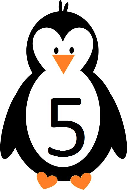 Penguin with Number 5: Educational Counting Material