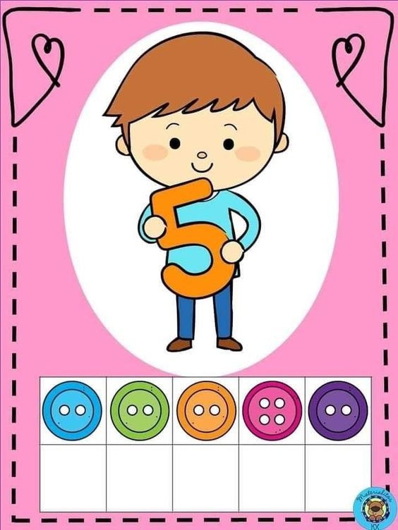 Çocuk ve Düğmeler: 5 Sayısı ve Renk Öğrenme Materyali