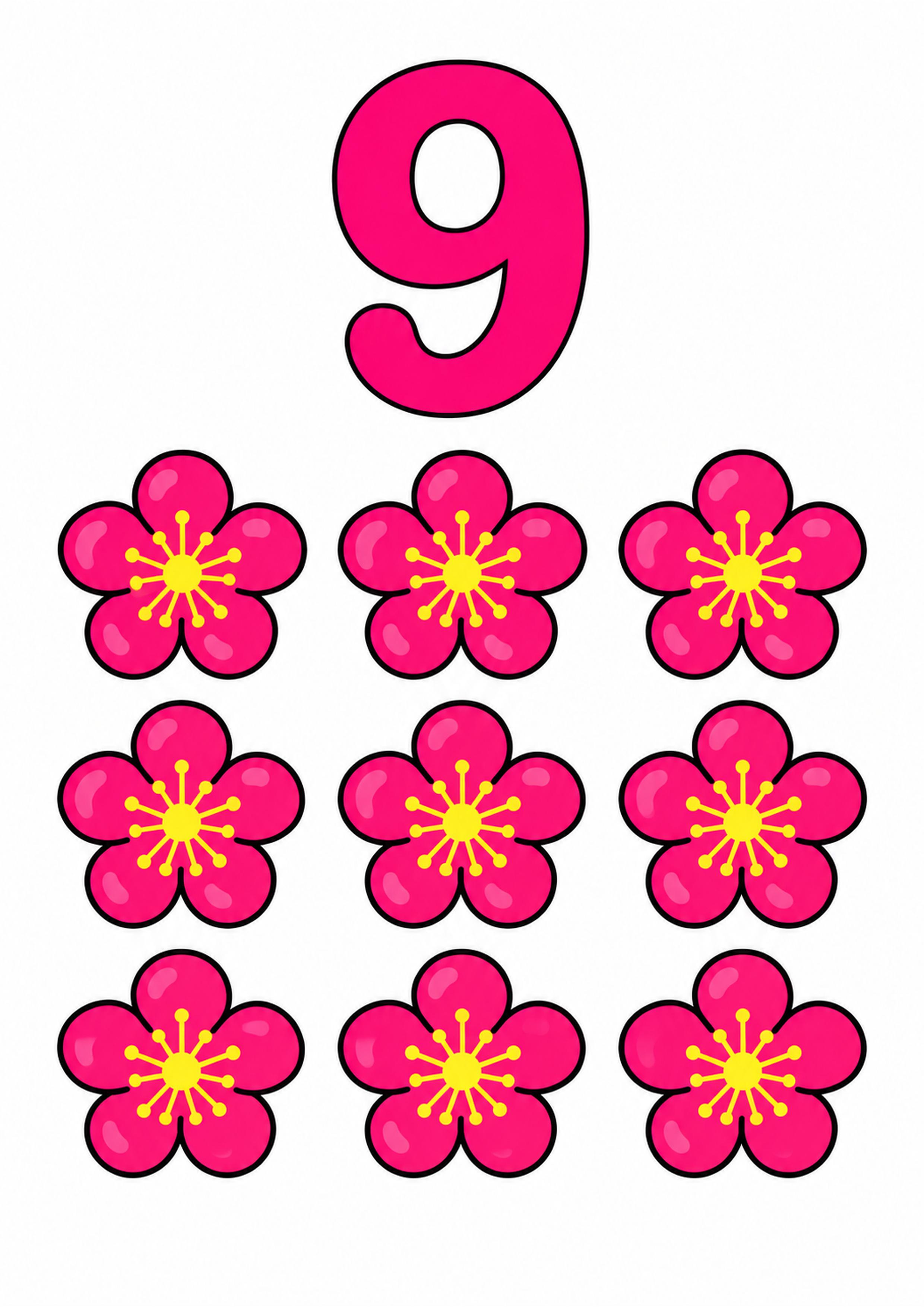 9 (dokuz) Pembe Çiçekler ile Sayı Eğitimi - Görsel Öğrenme