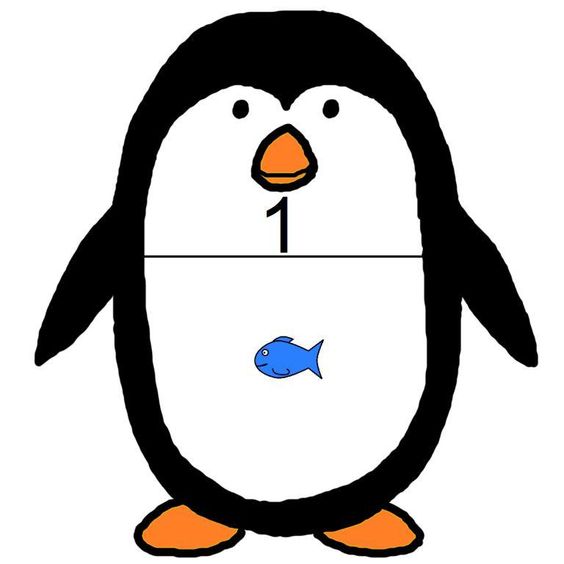 Penguin with Fish and Number 1 Educational Illustration