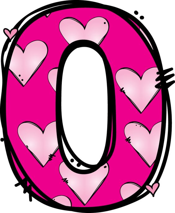 Siyah Kontur ile Pembe Arka Planda Kalp Desenli Sıfır (0)