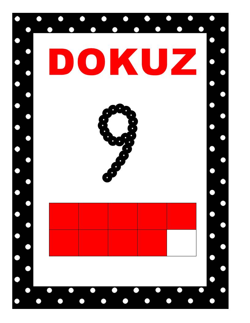 Dokuz - 9 Sayısı Eğitici Kartı