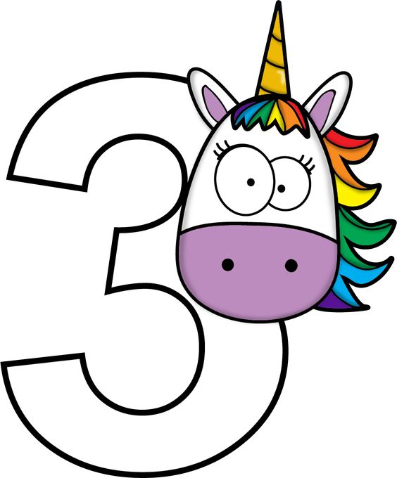 Üç (3) Renkli Tekboynuz Karakteri İllüstrasyonu