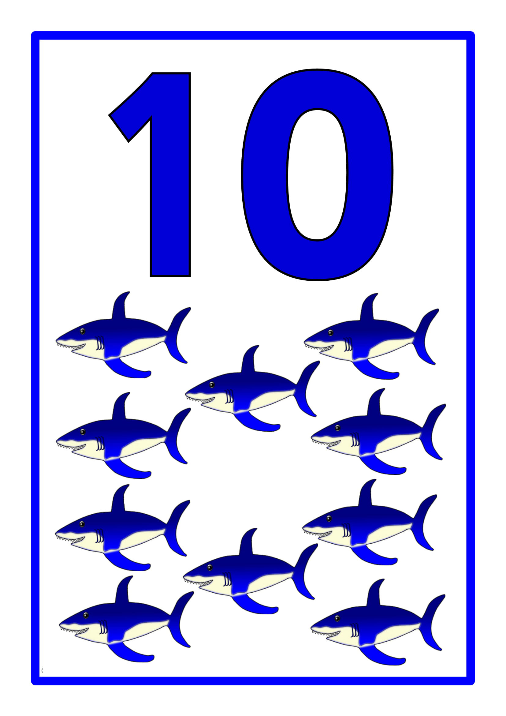 10 (On) Shark Illustration - Educational Counting and Marine Life Theme