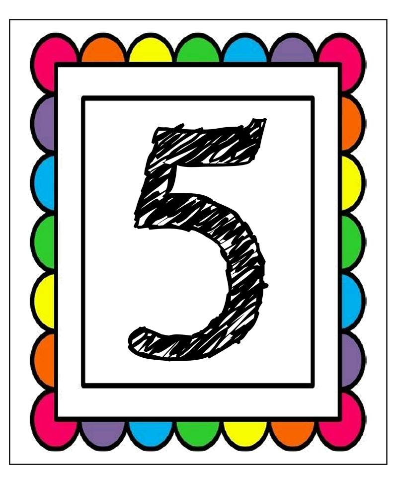 Renkli Kenarlarla Çerçevelenmiş 5 Sayısı (Five Number)