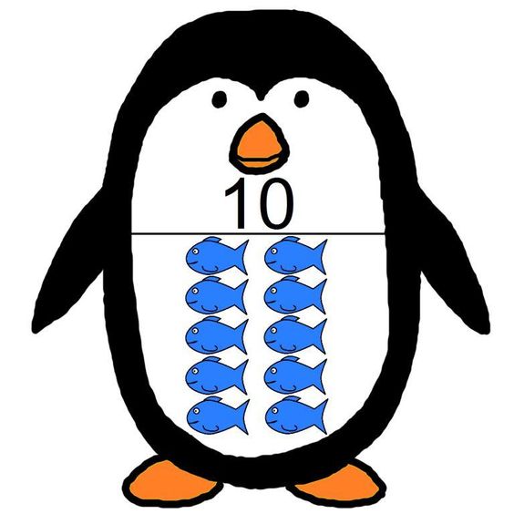 Penguin with 10 Blue Fish - Educational Counting Material
