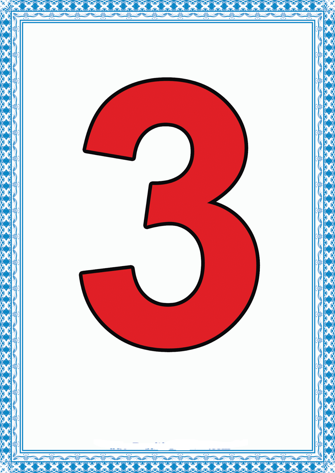 Büyük Kırmızı Rakam 3 - Sayı Öğrenme Materyali (3 - Üç)