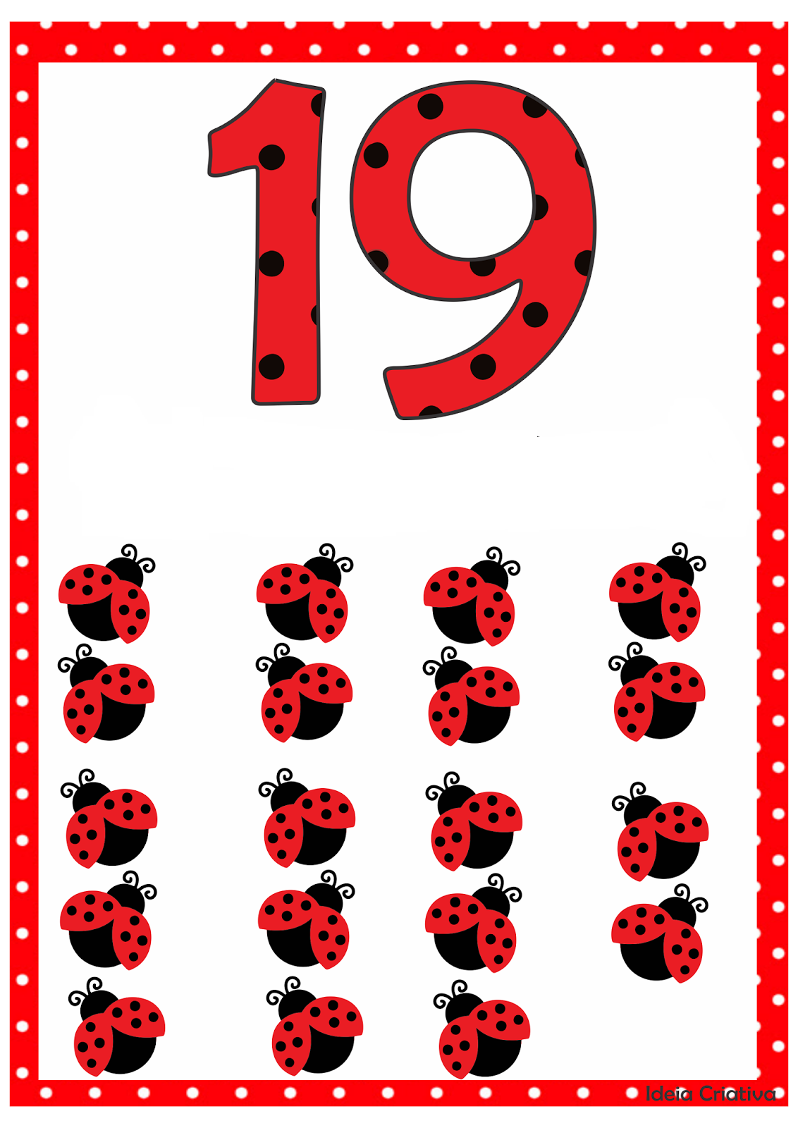 19 Numerası ve Altında 19 Siyah Noktalı Kırmızı Tawus Böceği Resmi