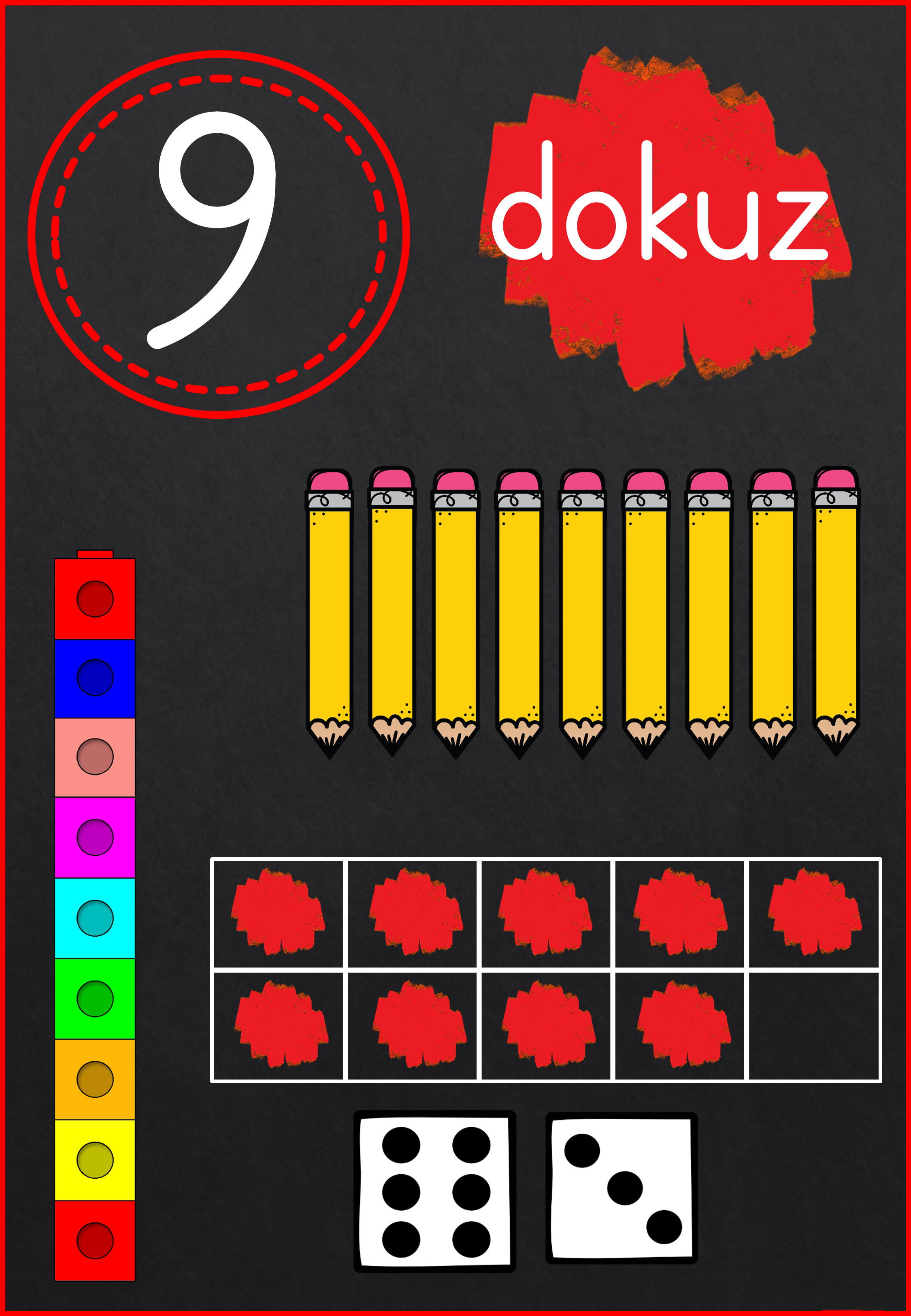 9 Dokuz Öğrenimi: Kalemler, Küpler ve Zarlarla Sayı Eğitimi