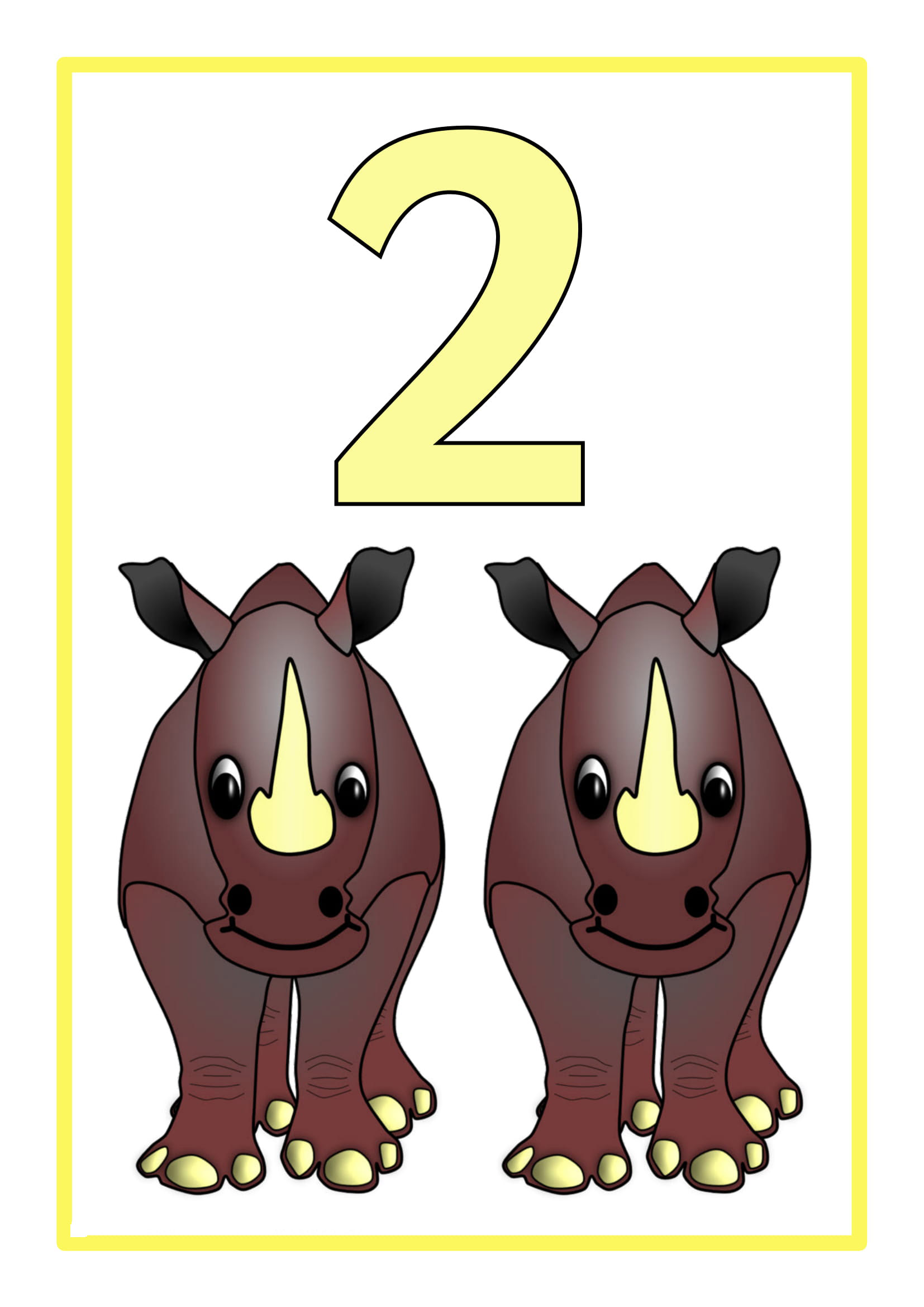 İki (2) Eğlenceli Rhinocerostan Öğrenme Kartı