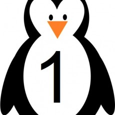 Penguin with Number One - 1 (One) - Educational Illustration