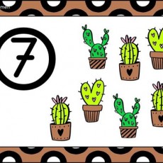 Cactus Illustrations with Numbers and Symbols - Educational Material on Plants