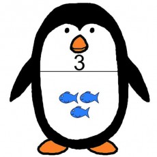 Penguin with 3 Blue Fish - Educational Math Illustration