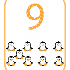 Penguin Counting Card: 9 (Nine) with Cartoon Penguins
