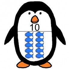 Penguin with 10 Blue Fish - Educational Counting Material