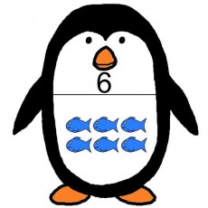 Penguin with 6 Blue Fish - Educational Counting Material