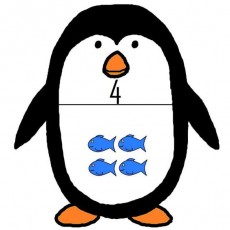 Penguin with Four Fish - Educational Art, Math Learning