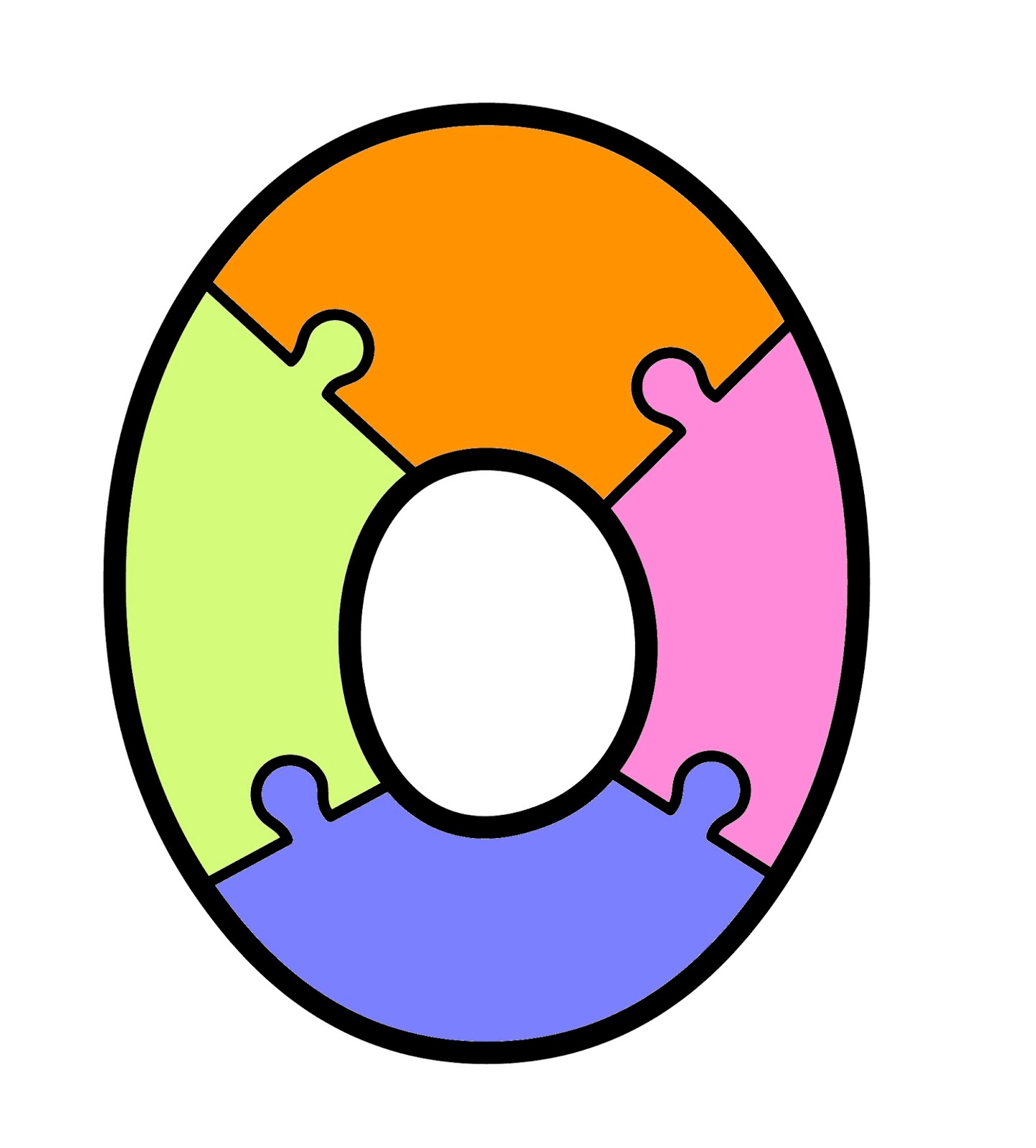 Renkli Puzzle Parçalarıyla O Harfi - 0 (sıfır)