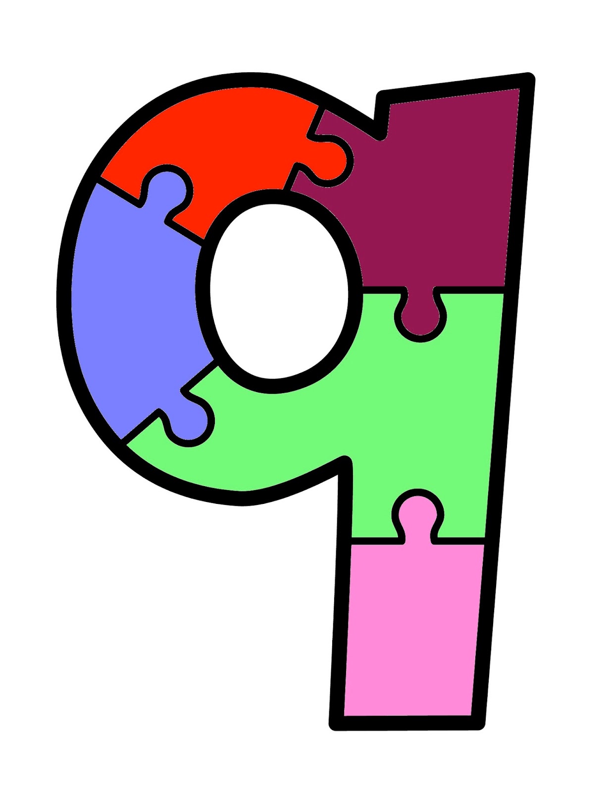 Renkli Puzzle Parçaları ile 9 Sayısı (9, dokuz)