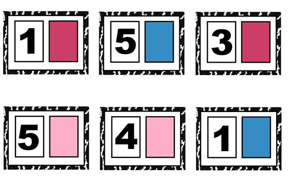 Rakam ve Renk Eşleştirme: 1 (BİR) Pembe, 5 (BEŞ) Mavi, 3 (ÜÇ) Pembe, 5 (BEŞ) Pembe, 4 (DÖRT) Mavi, 1 (BİR) Mavi Eğitim Materyali