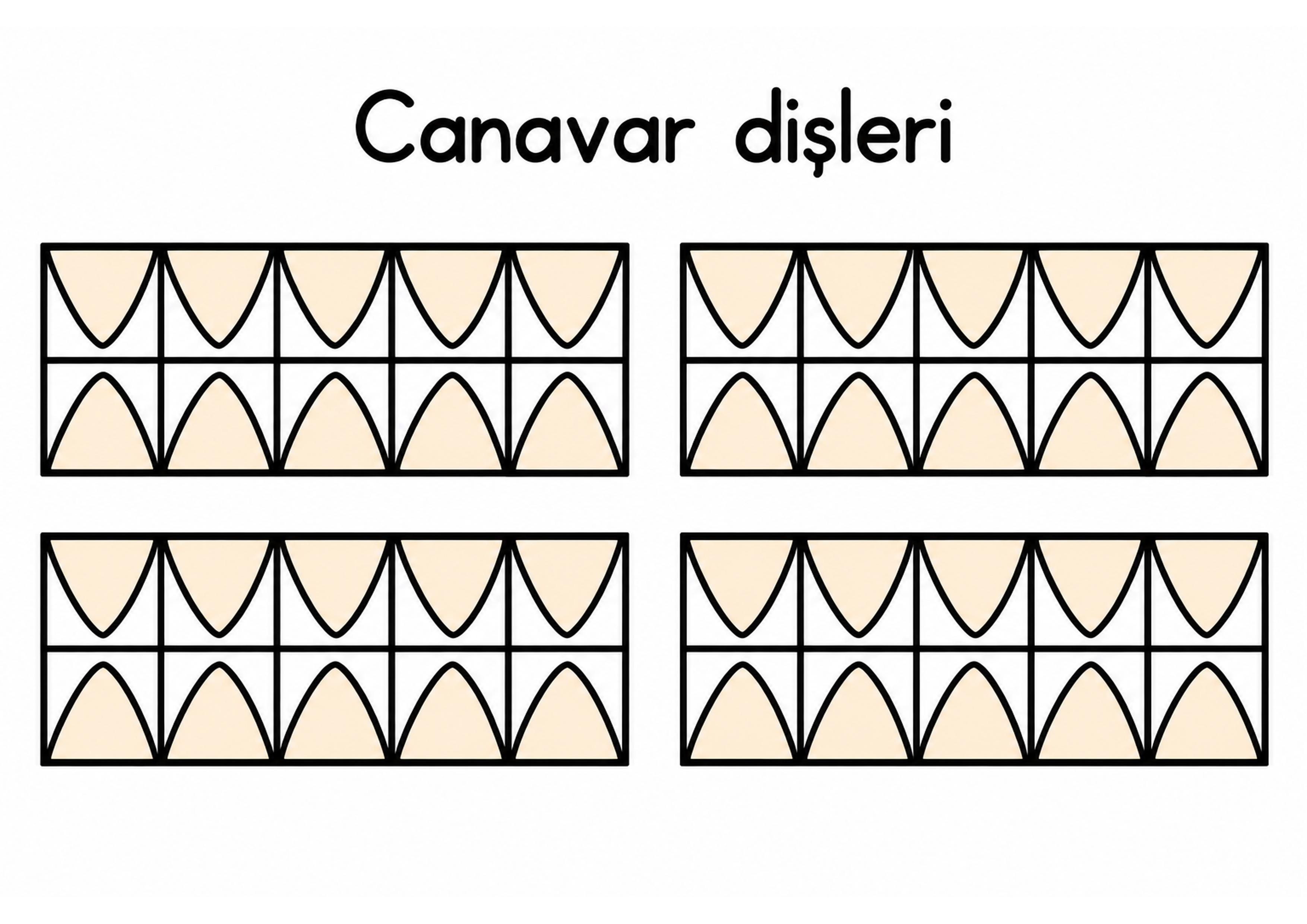 Canavar Dişleri Eğitici Görsel - 4 Satır, 6 Sütun Deseni