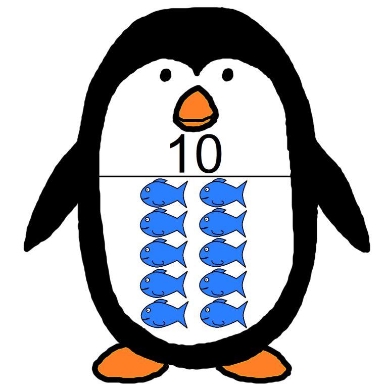 Penguin with Ten Fish - Educational Counting Resource