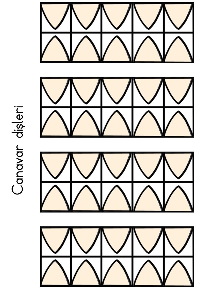 Canavar Dişleri Eğitici Görsel - 4 Satır, 8 Sütun, Geometrik Şekiller