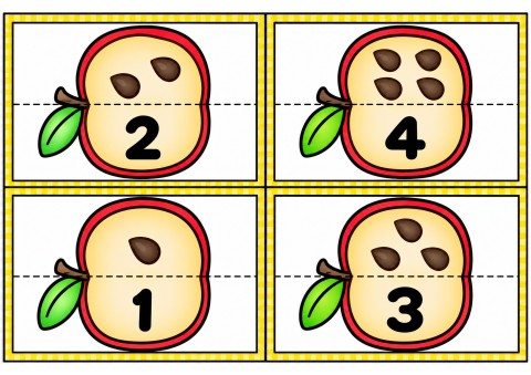 Eğitsel Elma Sayıları Kartları: 1, 2, 3, 4