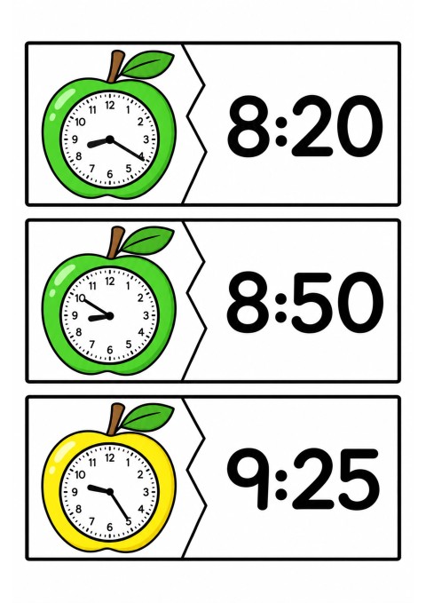 Saat Okuma: 8:20 (Sekiz Yirmi), 8:50 (Sekiz Elli), 9:25 (Dokuz Yirmi Beş)