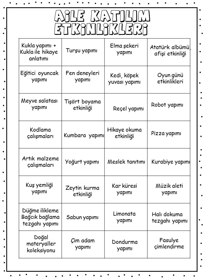 Aile Katılım Etkinlikleri: Eğitici ve Eğlenceli Aktivite Listesi