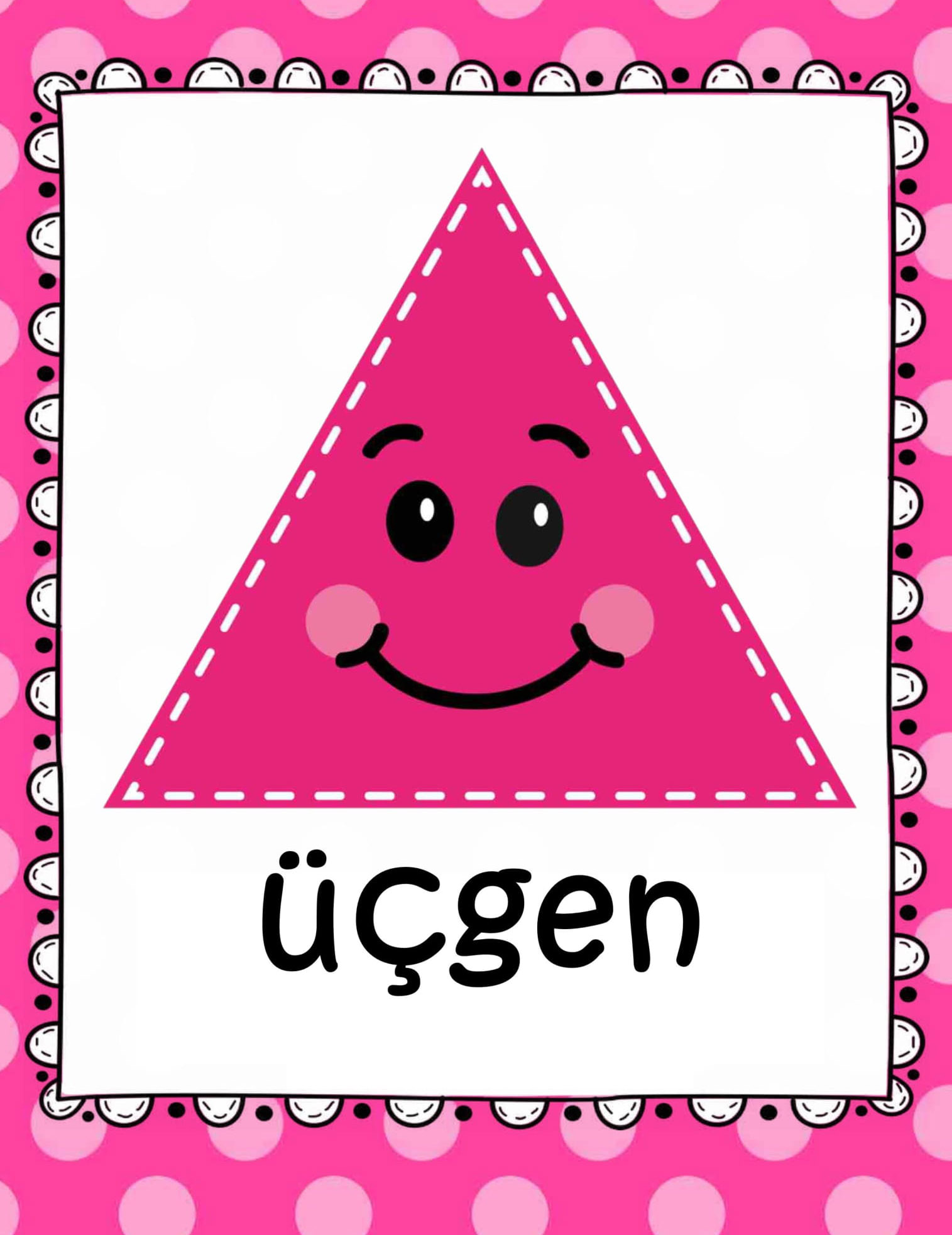 Üçgen Şekli Eğitimi - Pink Triangle with Smile