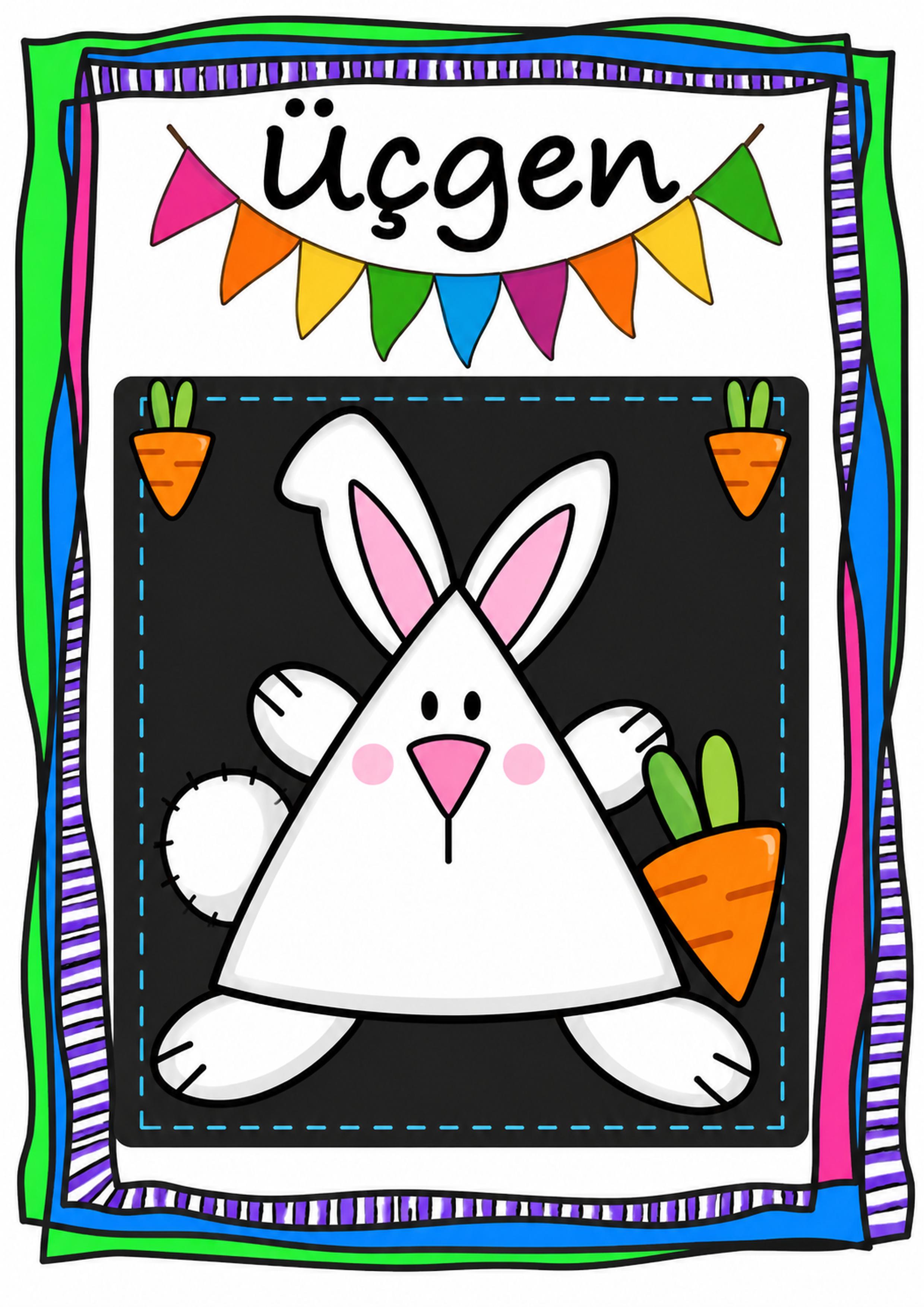 Bunny with Carrot and Shapes: Üçgen (Triangle) Educational Material