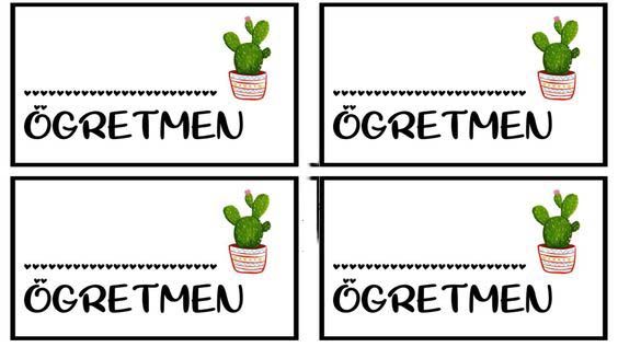Öğretmen Etiketleri: 4 Adet Cactus Temalı ve Boşluklu