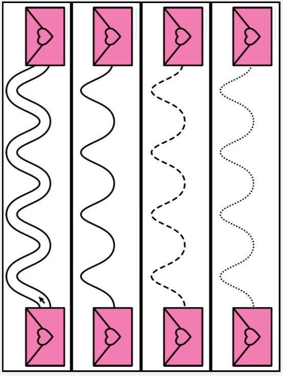 Pink Envelopes with Various Line Patterns for Writing Practice