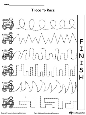 Trace to Race: Fine Motor Skills Development with Trains and Paths - Educational Activity for Early Childhood