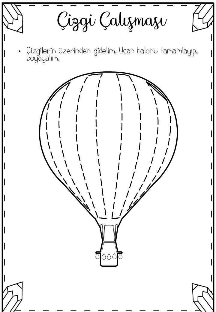 Çizgi Çalışması: Uçan Balon Tamamlama ve Boyama Etkinliği